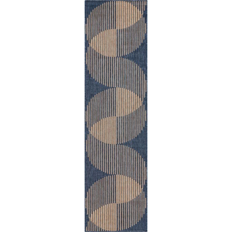 Blue and Beige Flat Woven Synthetic Runner Rug, 2'7" x 9'10"