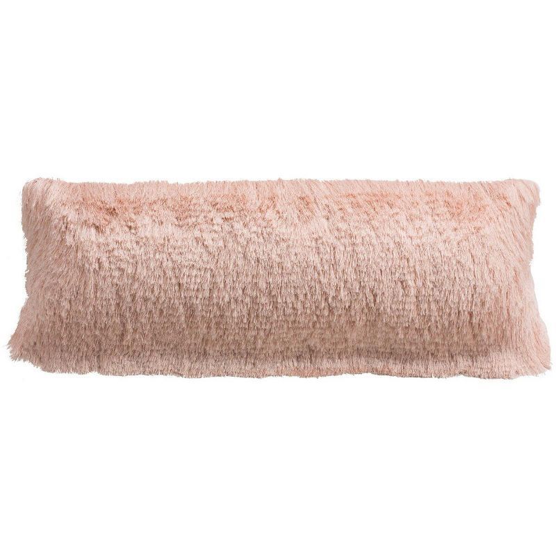 Blush Shaggy Faux Fur Rectangular Accent Pillow