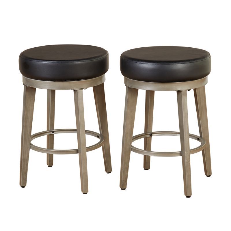 Black and Weathered Grey Metal Swivel Backless Barstools with Leather Seats