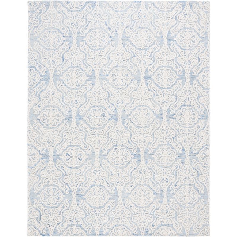 Handmade Blue Ivory Wool Floral 8' x 10' Area Rug