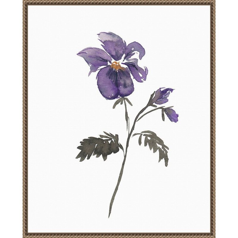 February Violet Watercolor Print on Canvas with Bronze Frame