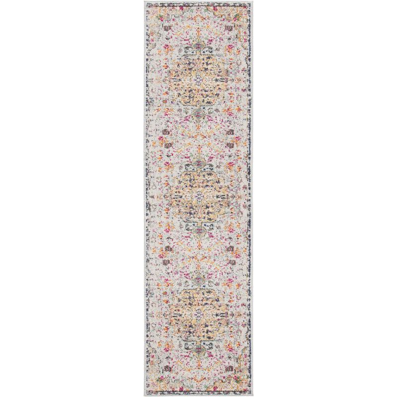 Grey and Gold Synthetic Non-slip Runner Rug