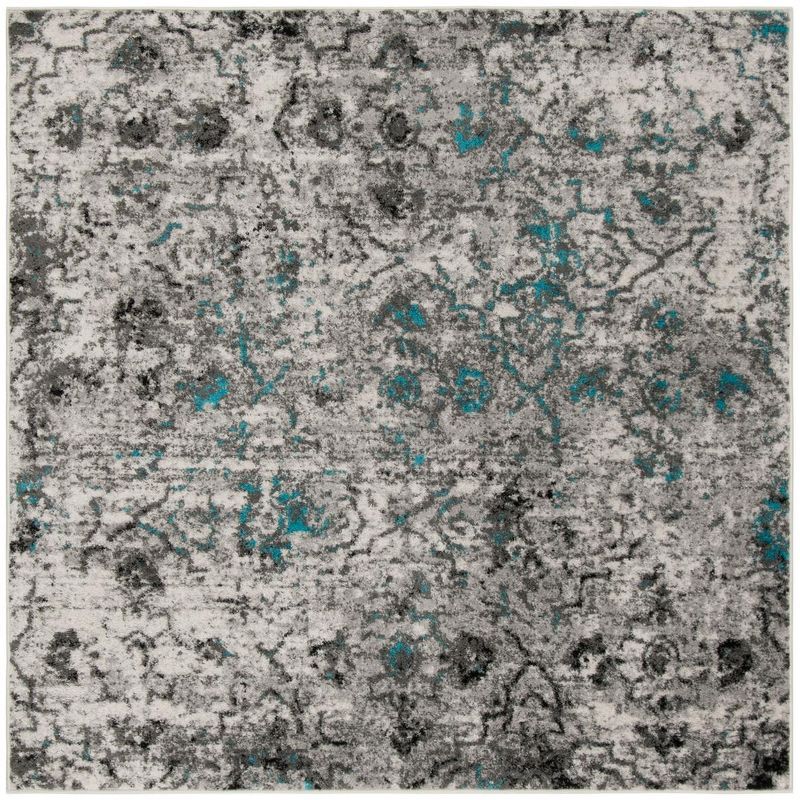 Gray and Black Square Abstract Low Pile Area Rug