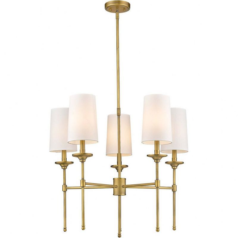 Emily Rubbed Brass 5-Light Chandelier with Off-White Shades