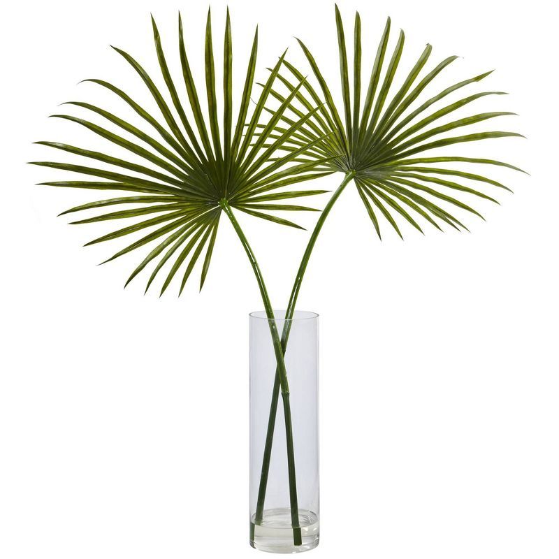 Tropical Fan Palm 49" Artificial Arrangement in Clear Glass Vase