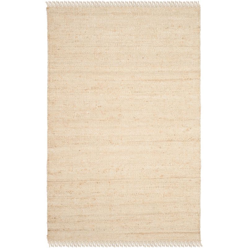 Ivory Handwoven Jute Area Rug with Fringe, 5' x 8'