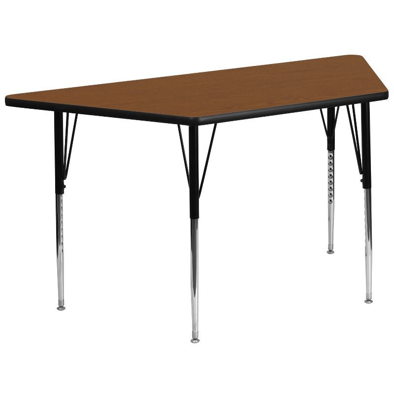 57'' Brown Laminate Trapezoid Activity Table with Adjustable Legs