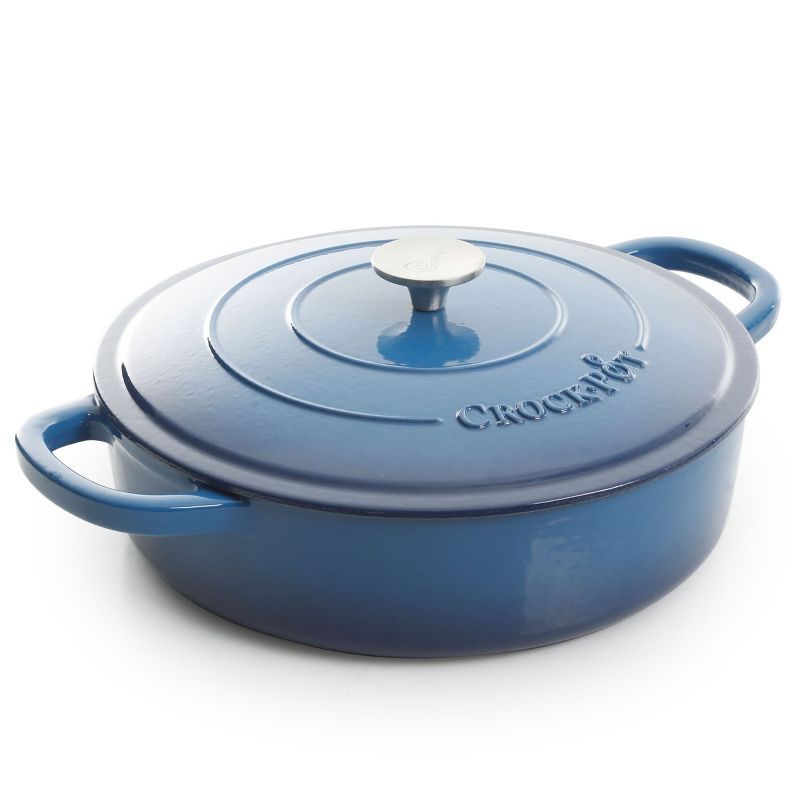 Sapphire Blue 5 Quart Enameled Cast Iron Braiser Pan with Lid