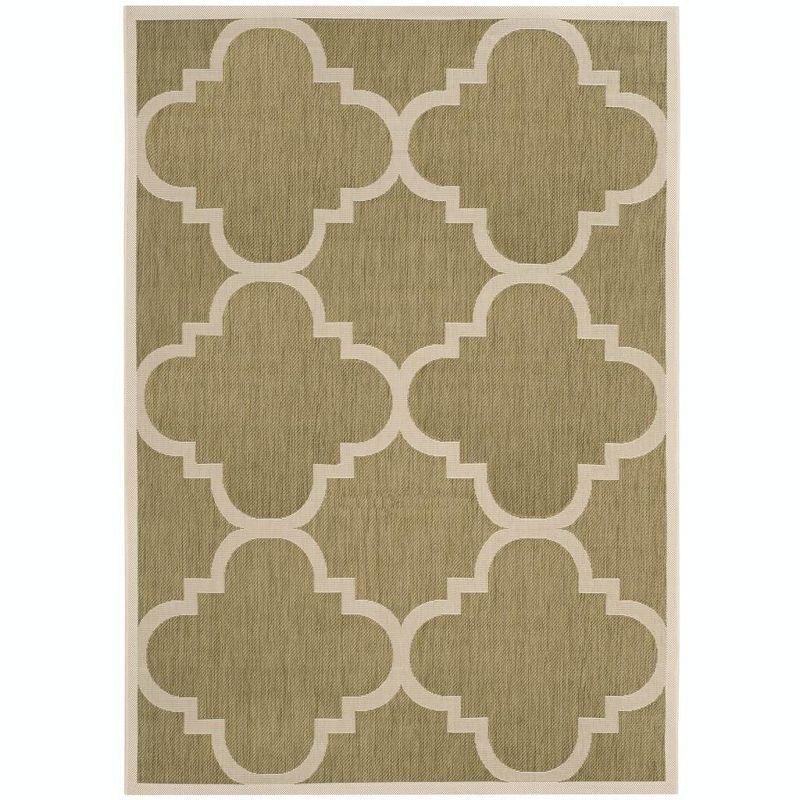 Green and Beige Quatrefoil Synthetic Indoor/Outdoor Area Rug