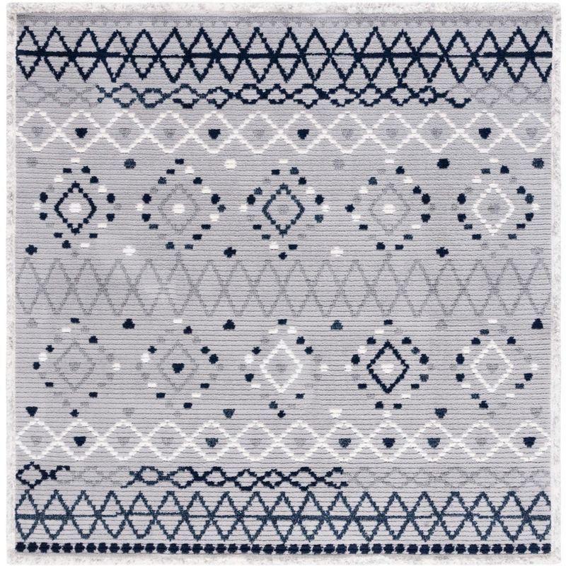Marrakesh Gray and Navy Square Synthetic Area Rug