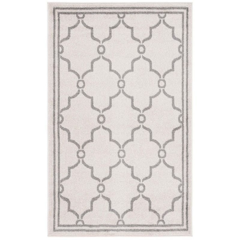 Ivory Grey Geometric Easy-Care 4' x 6' Synthetic Area Rug