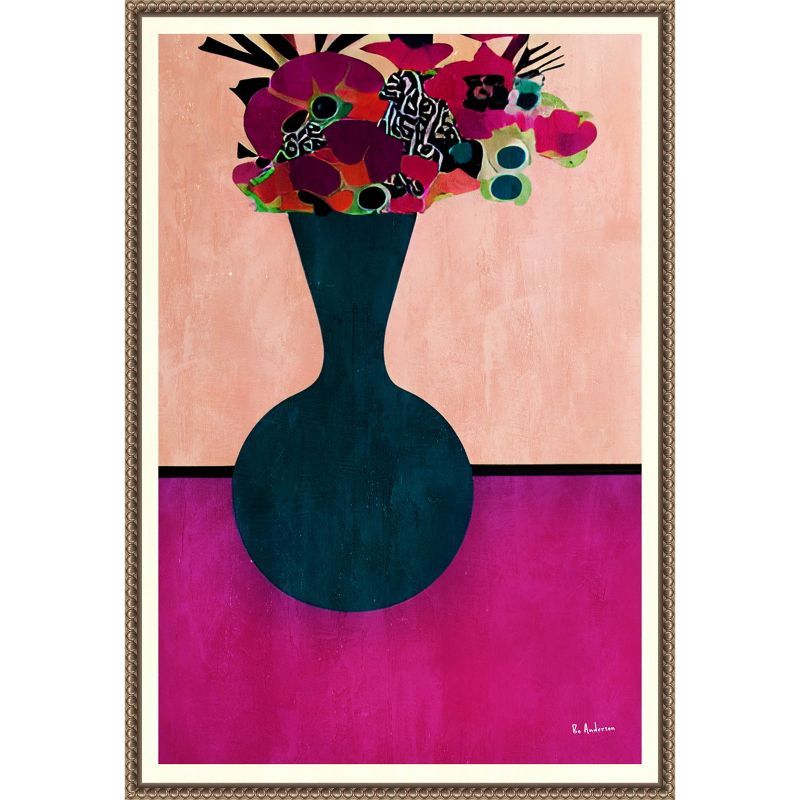 Vibrant Gem Tone Floral Canvas Art in Navy Blue Vase