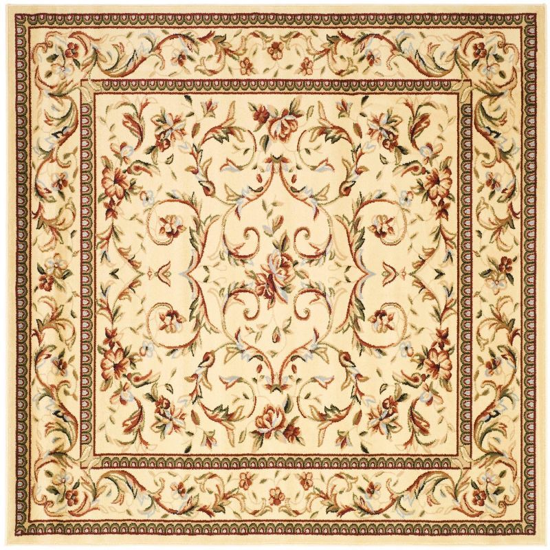 Off-White Floral Easy Care Synthetic Square Area Rug