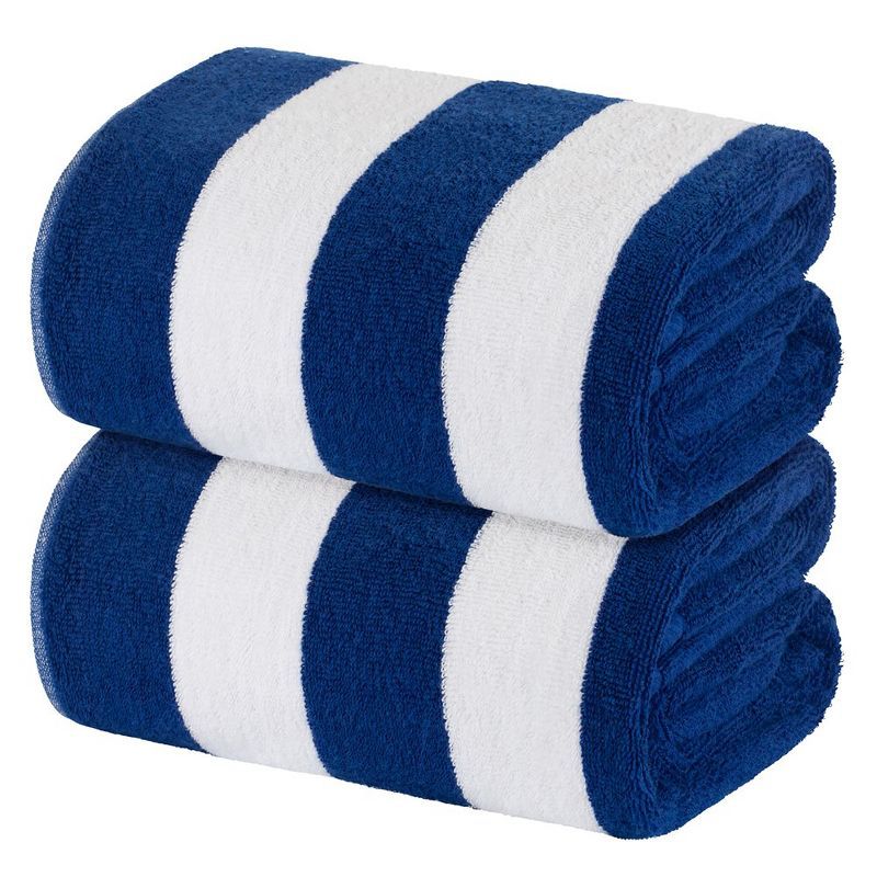 Navy and White Striped Oversized Cotton Beach Towels