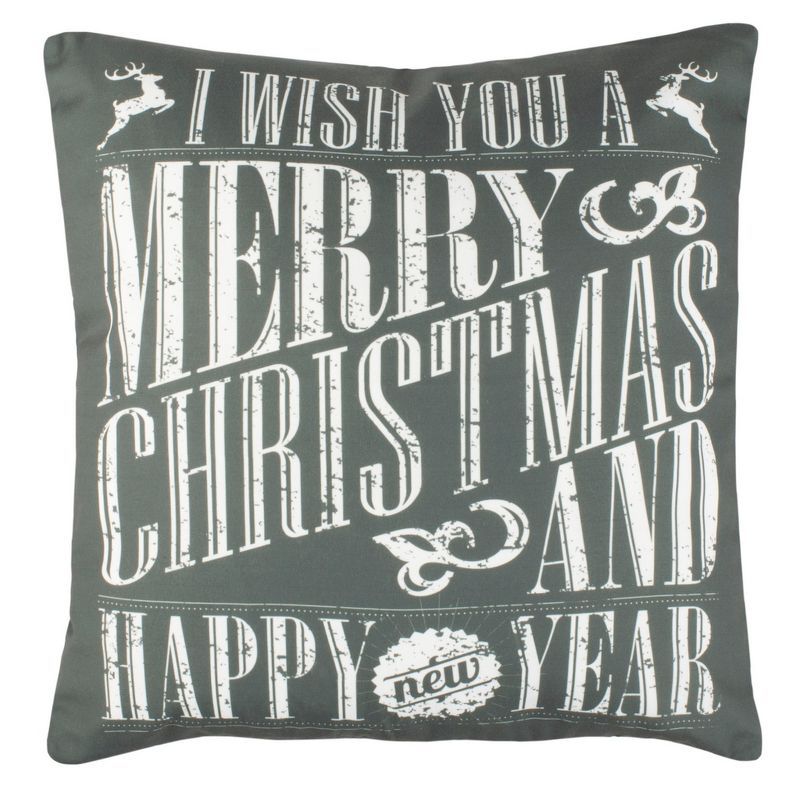 Green and White Embroidered Christmas Square Pillow