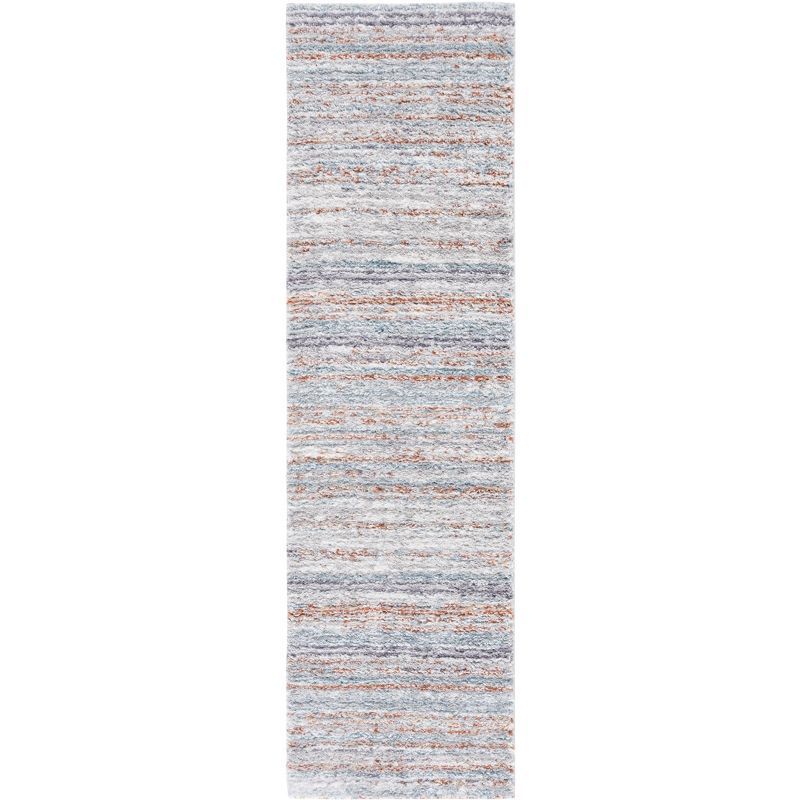 Blue Synthetic Flat Woven Shag Rug, 2' 3" x 8'