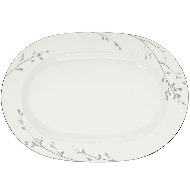 Birchwood White Ceramic Oval Platter with Metallic Band