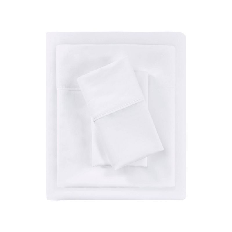 Queen White Cotton Blend Sateen 4-Piece Sheet Set