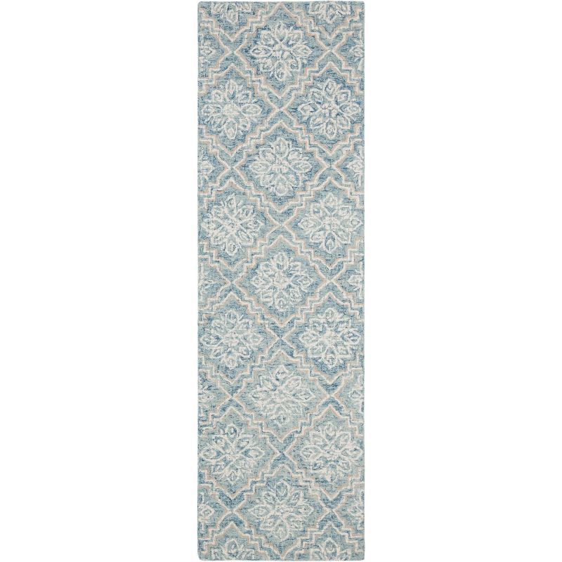 Hand-Tufted Abstract Blue Wool Runner Rug - 27" x 6"