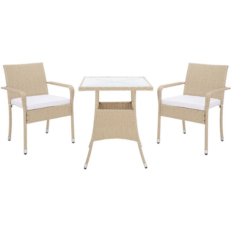 Laban Beige and White Steel Rattan Outdoor Bistro Set