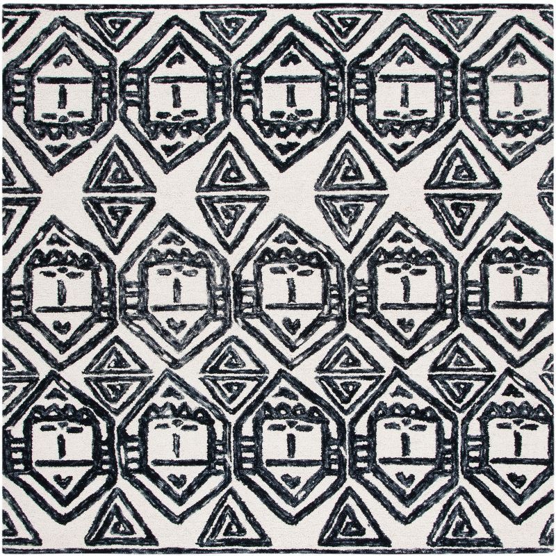 Black and Ivory Hand-Tufted Wool Square Area Rug