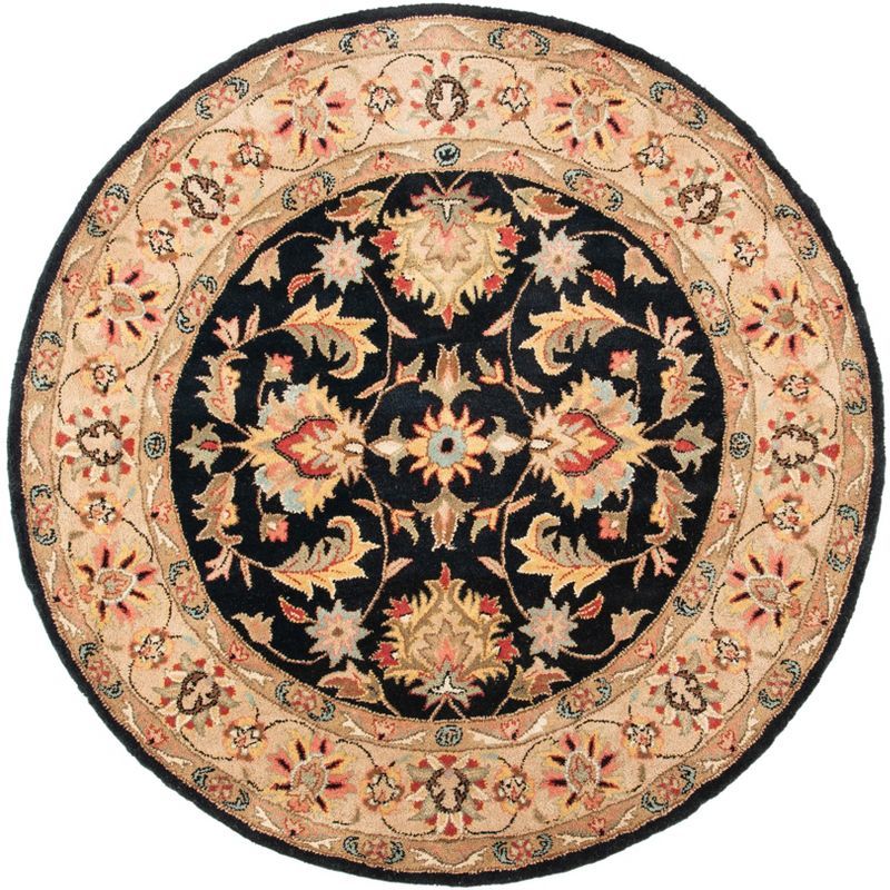 Handmade Black Wool and Cotton Round Tufted Rug, 6' x 6'