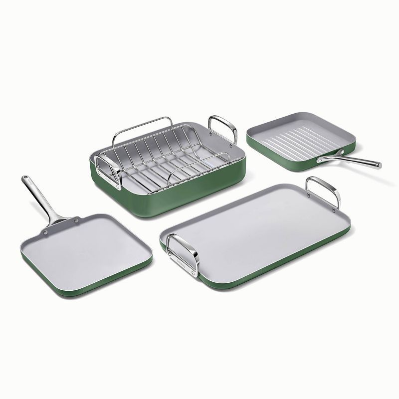 Sage Non-Stick Ceramic Square Cookware Set with Grill Pan