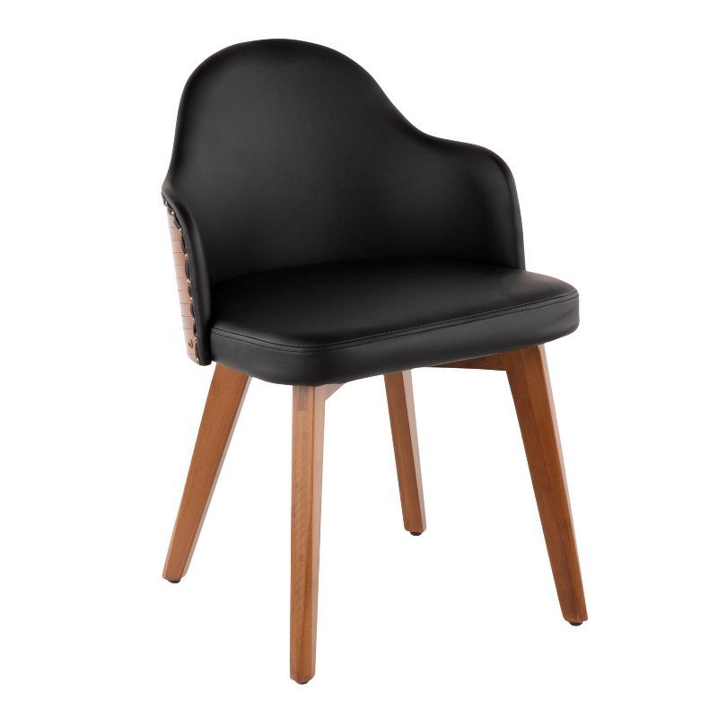 High Black Faux Leather Upholstered Walnut Side Chair