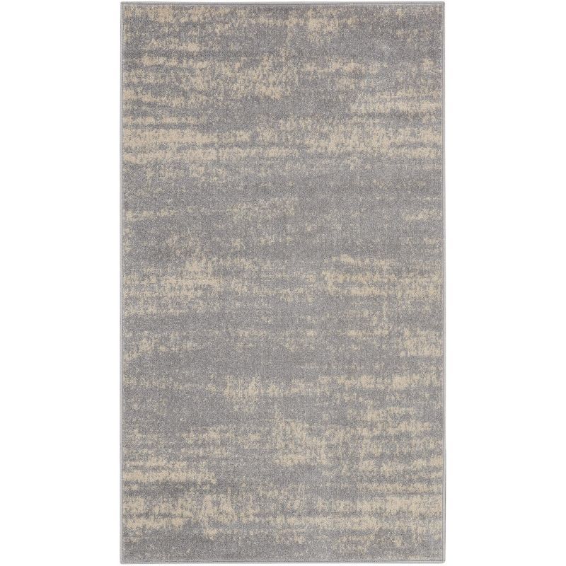 Grey and Beige Abstract Indoor/Outdoor Rug 2' x 4'