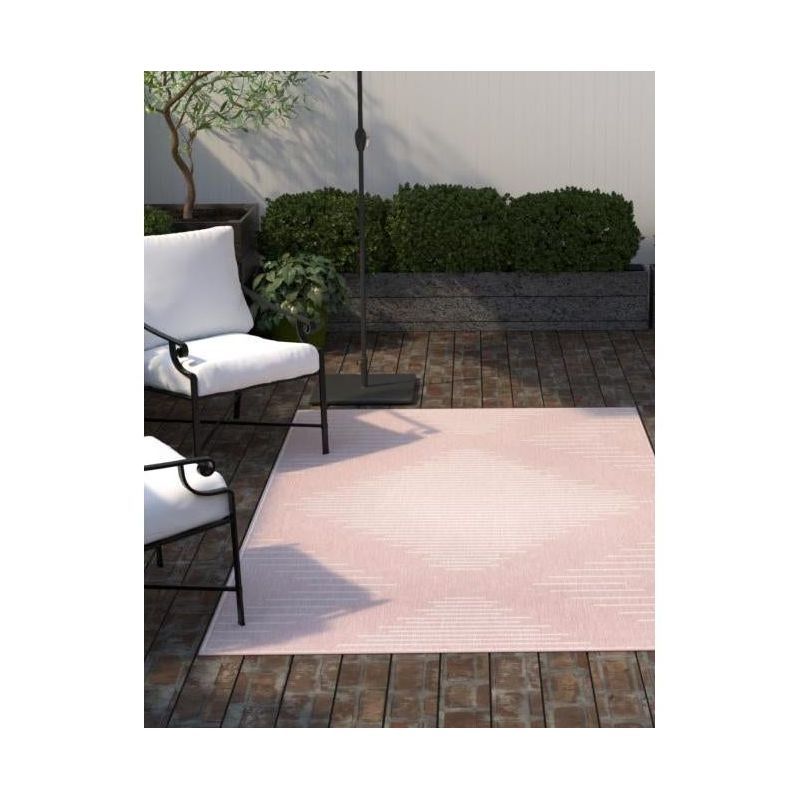 Ivory and Pink Rectangular Outdoor Synthetic Area Rug