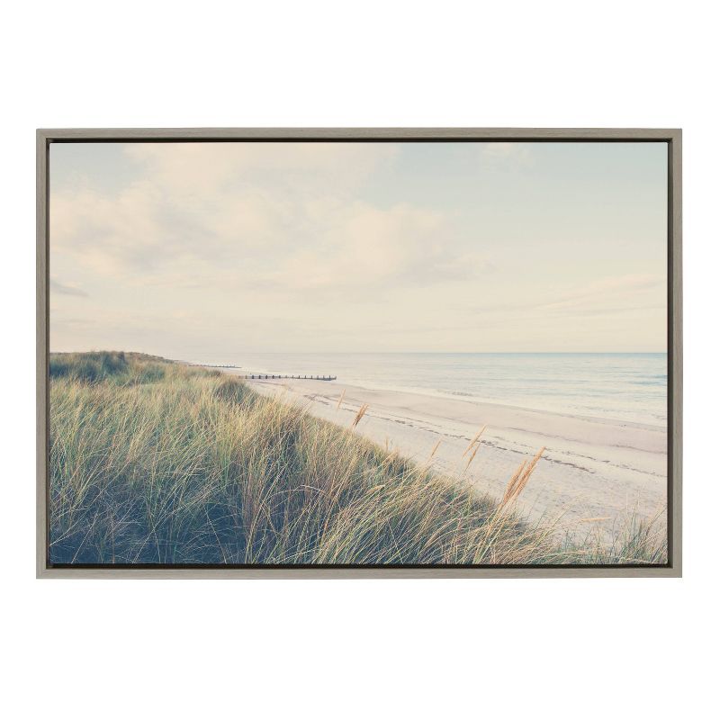 Gray Coastal Landscape Canvas Print with Polystyrene Frame