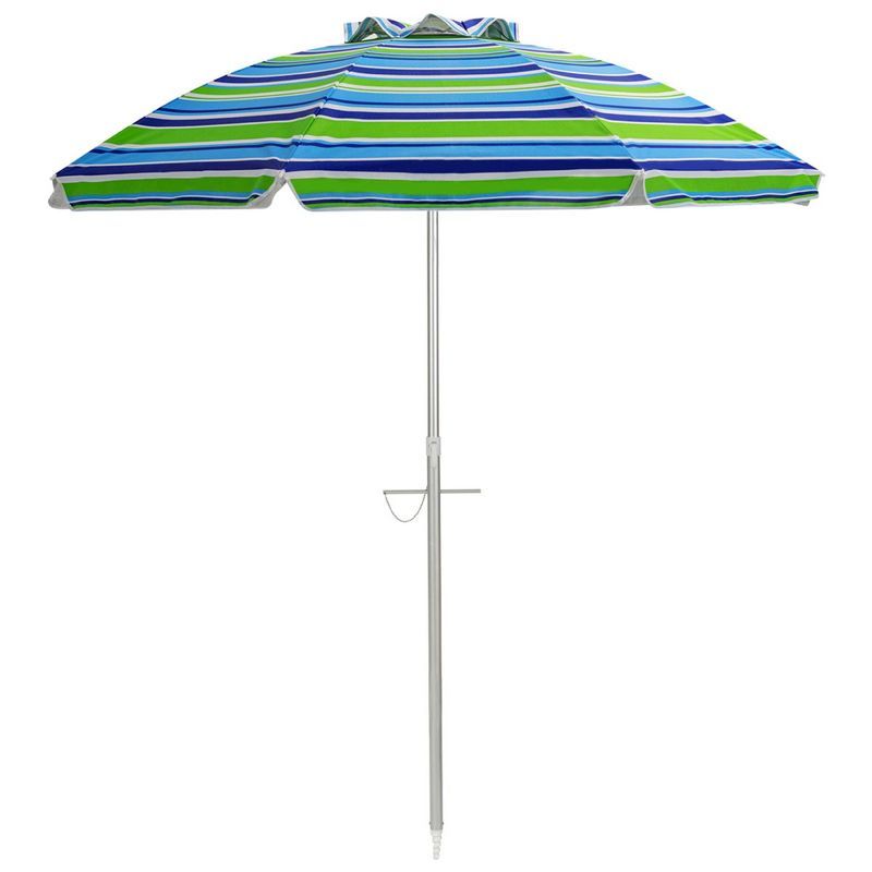 6.5-Foot Blue and Green Striped Aluminum Beach Umbrella
