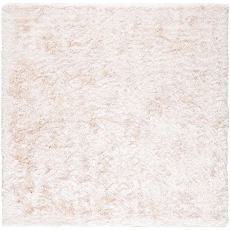 Ivory Elegance 7' Square Tufted Shag Area Rug in Wool and Synthetic Blend