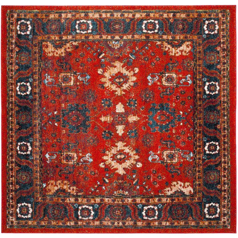 Vintage Hamadan 6'7" Square Orange & Blue Synthetic Area Rug