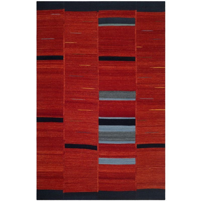 Red Handmade Wool Kilim Area Rug, 4' x 6'