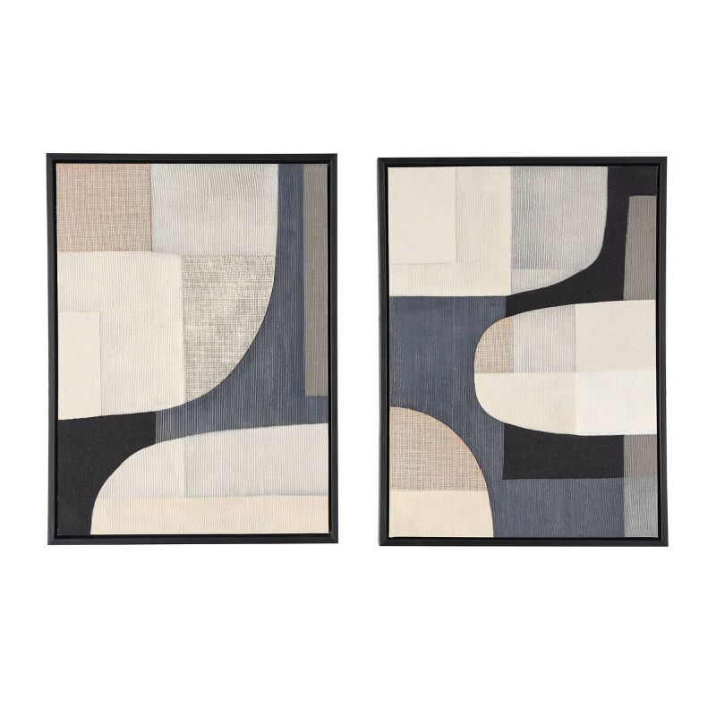 Set of 2 Black Framed Geometric Mixed Media Wall Art