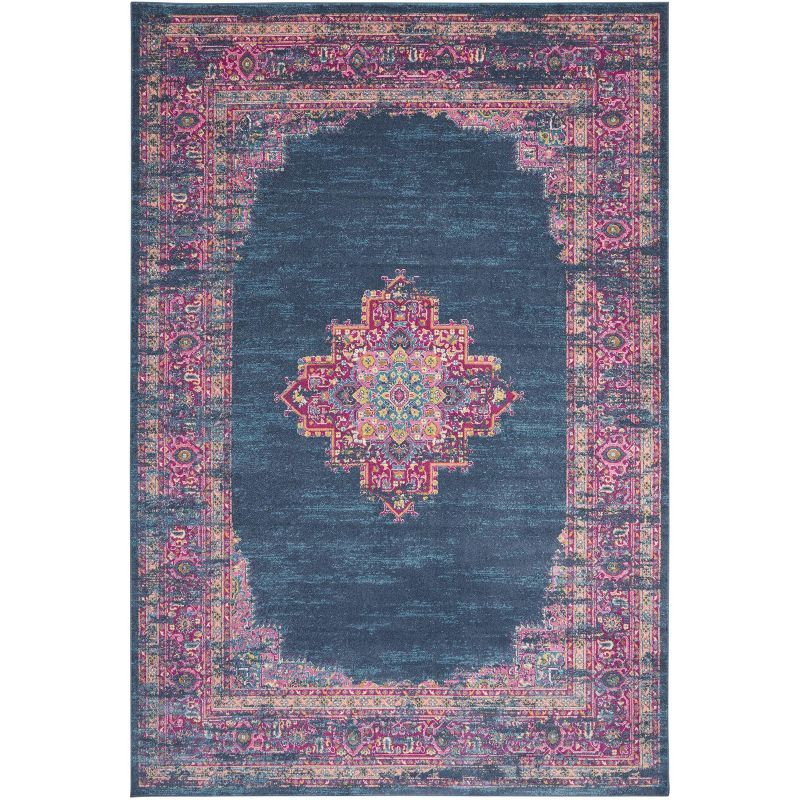 Floral Blue Synthetic 12' x 15' Easy-Care Rectangular Rug