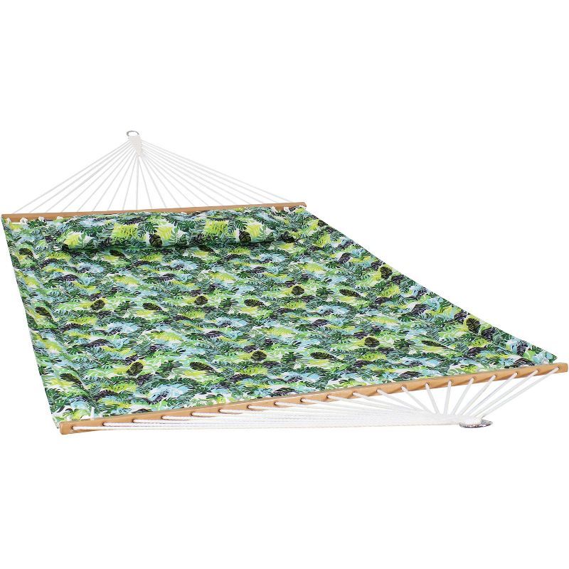 Tropical Greenery Quilted Fabric 2-Person Hammock with Pillow