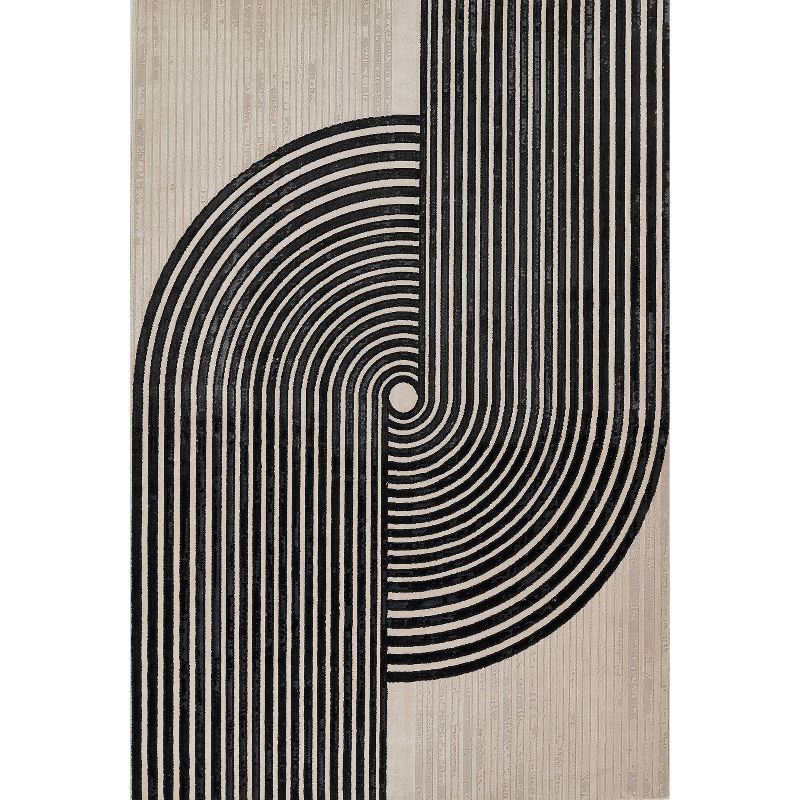 Xander Black and Ivory Geometric Rectangular Rug