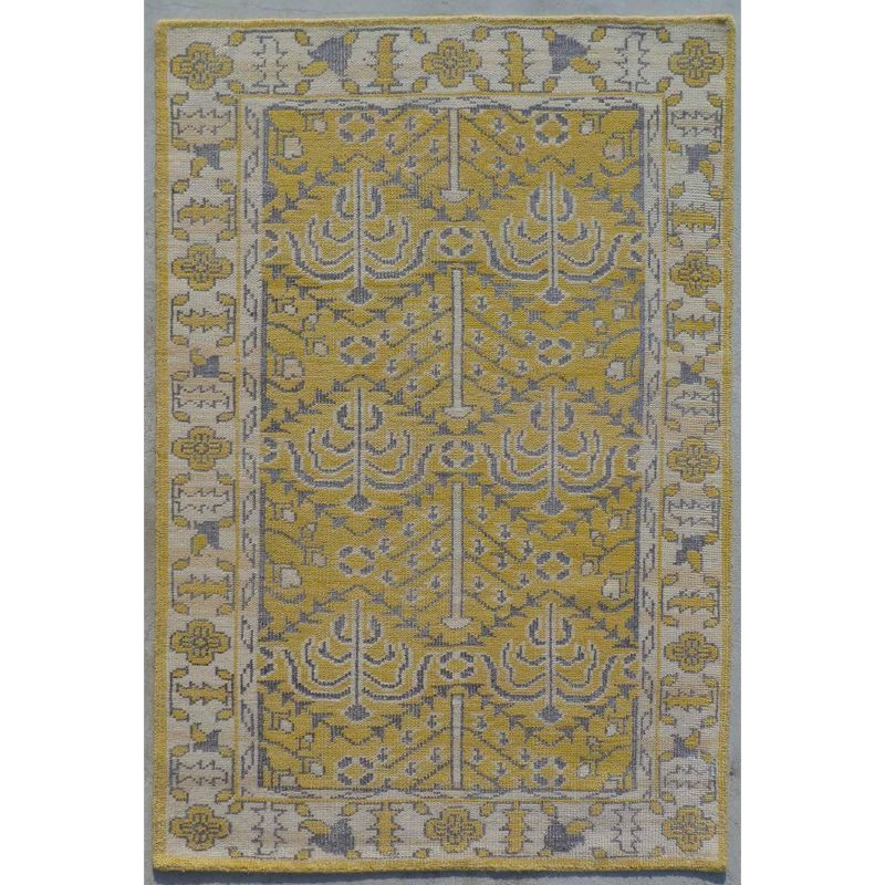 Hand-Knotted Gray Wool Square Area Rug - Easy Care, 4'x6'