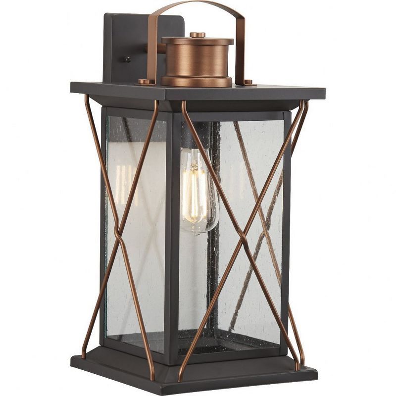 Antique Bronze Farmhouse Lantern with Clear Seeded Glass - 9.12" x 19"