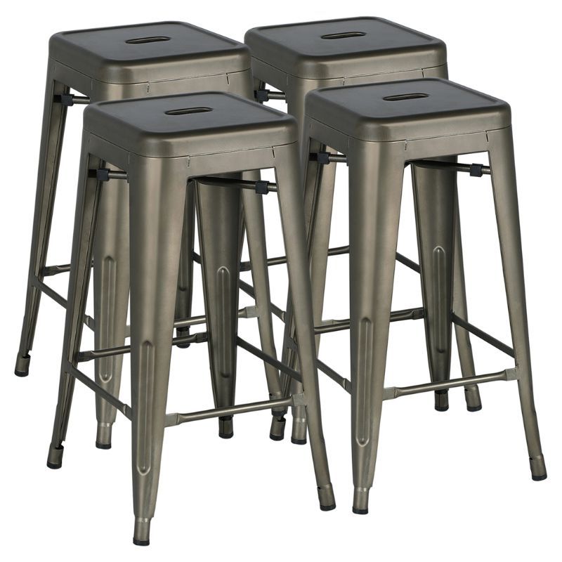 Yaheetech 30'' Black Metal Backless Stackable Bar Stools Set of 4