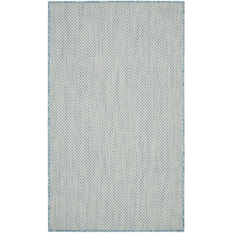 Ivory Aqua Geometric Flat Woven Synthetic Rug 3' x 5'