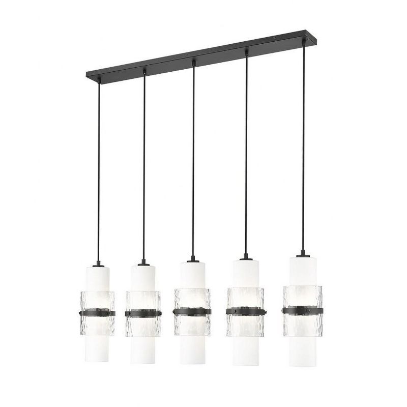 Cayden Matte Black 5-Light Linear Chandelier with Glass Shades