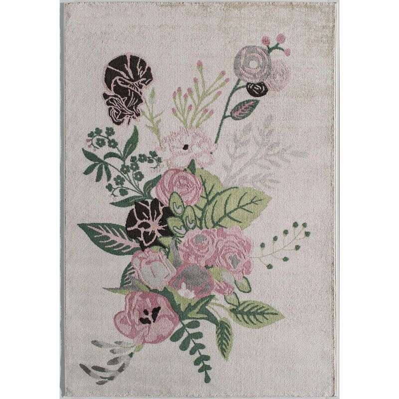 Ivory Blush Floral Charm Synthetic Area Rug, 9' x 12'