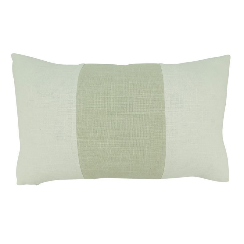 Ivory and Green Cotton Banded Throw Pillow Cover