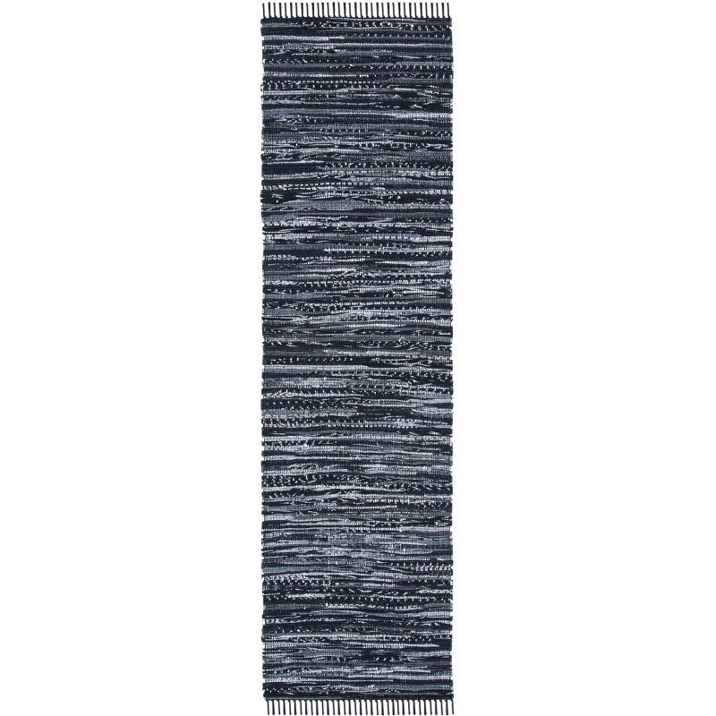 Black Handwoven Cotton Flat Woven Runner Rug