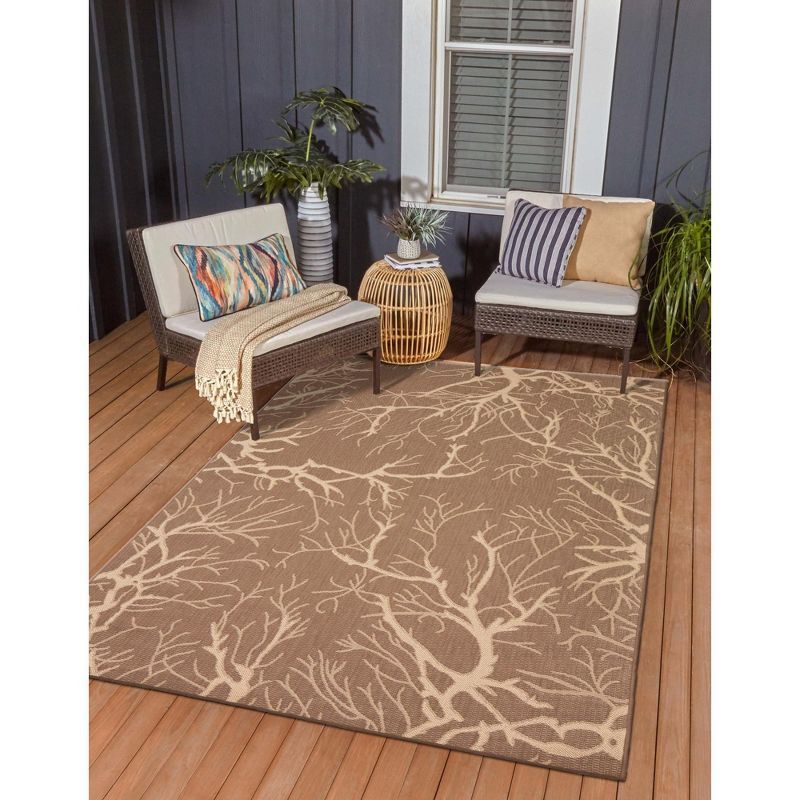 Brown and Beige Rectangular Synthetic Outdoor Area Rug