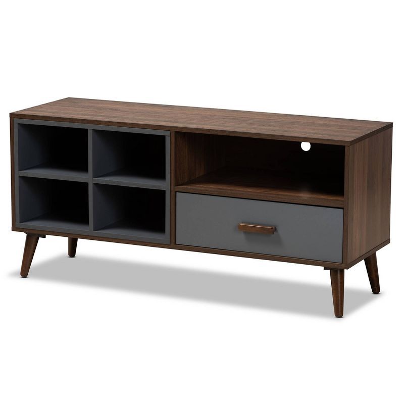 Garrick Two-Tone Grey and Walnut Contemporary TV Stand with Storage