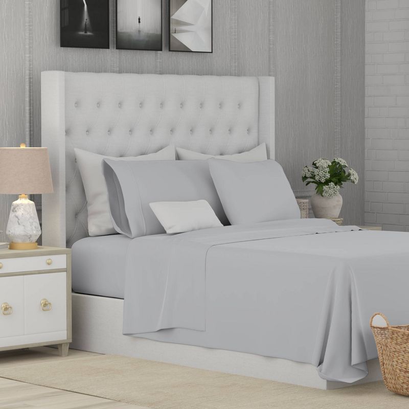King Light Gray Cotton Sateen Sheet Set with Pillowcases